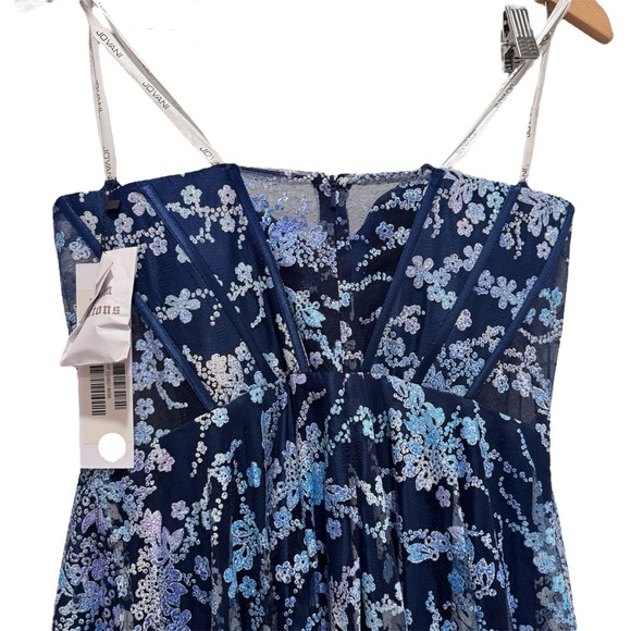 NWT Jovani 44151 Strapless Corset Ball Gown Floral Sheer Formal Prom Navy Sz 16 - Picture 12 of 17
